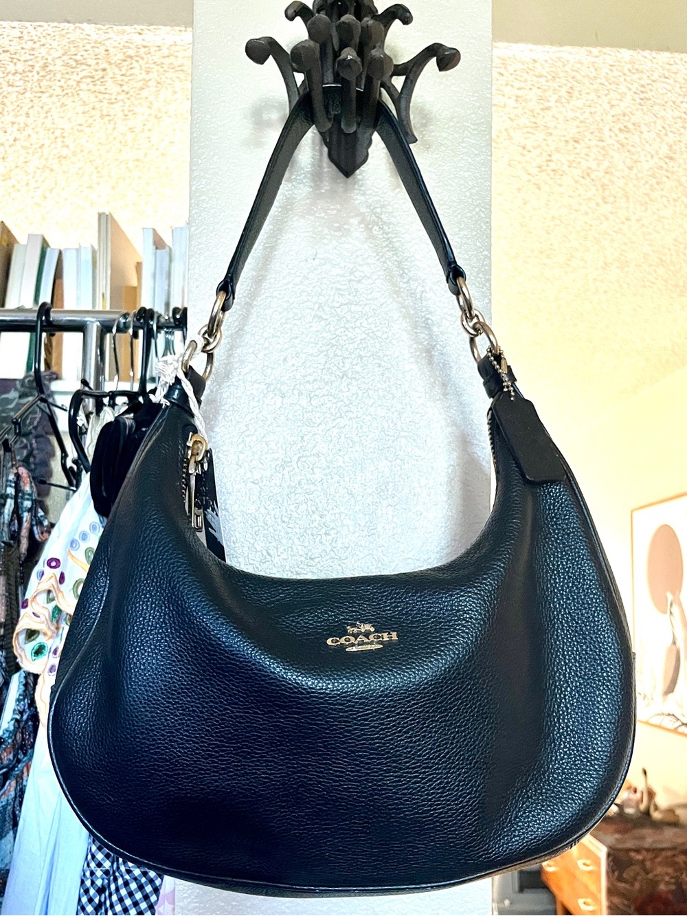 Coach Black Pebbled Leather East/West Hobo Bag(Style F38250)
